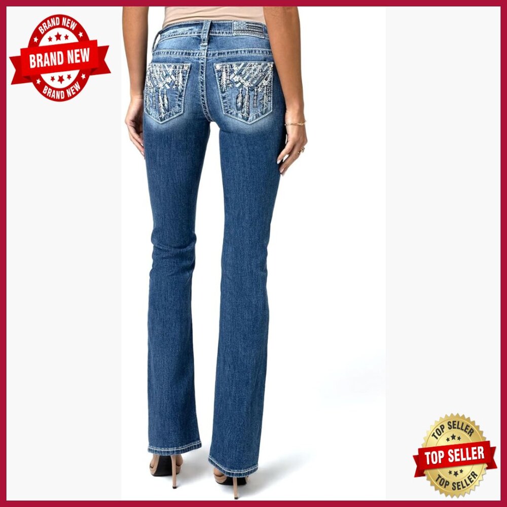 Mid Rise Bootcut Jeans With Dreamcatcher Design, Size 29w X 32l